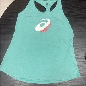ASICS Teal Racerback Tank with White Swirl and Red Heart Detail